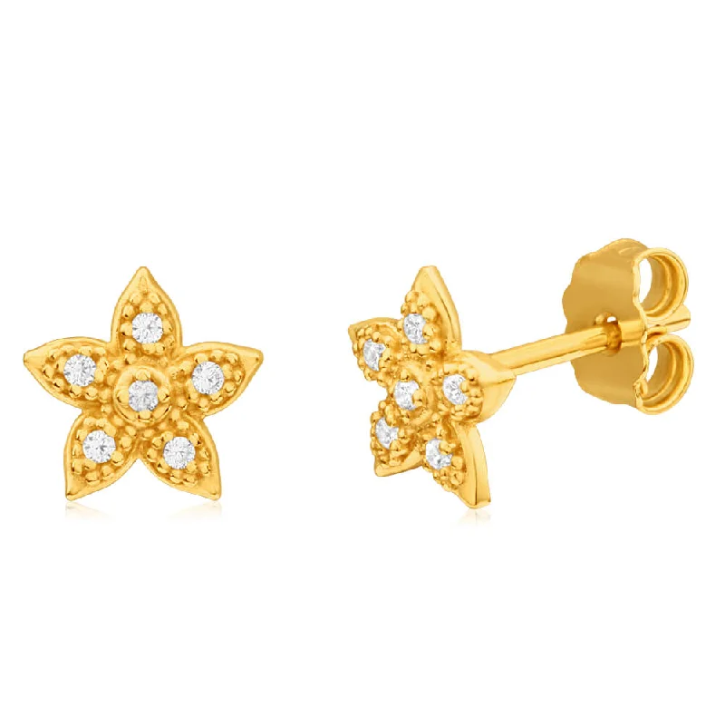 Retro Earrings For Old School Style-9ct Yellow Gold Silver Filled Cubic Zirconia Star Stud Earrings