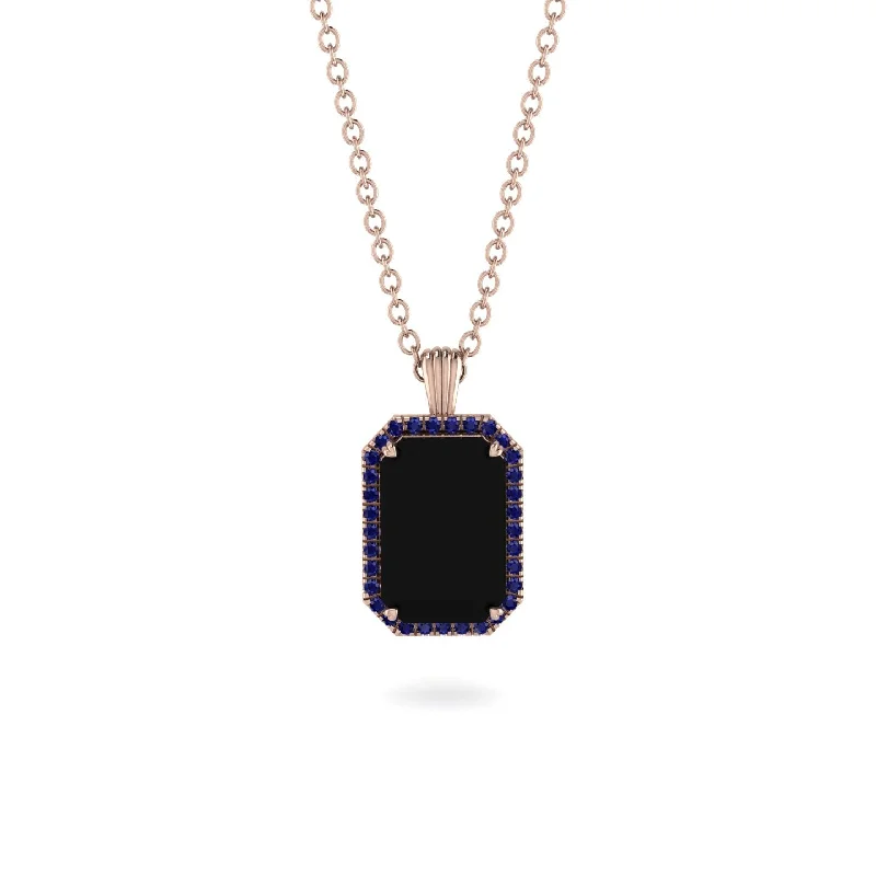 Halo Emerald Cut Black Diamond Necklace - Izabella No. 68