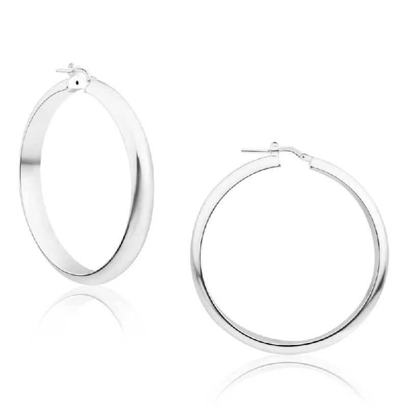 Best Earrings For Sensitive Ears-Sterling Silver 40mm Plain Half Round Hoop Earrings