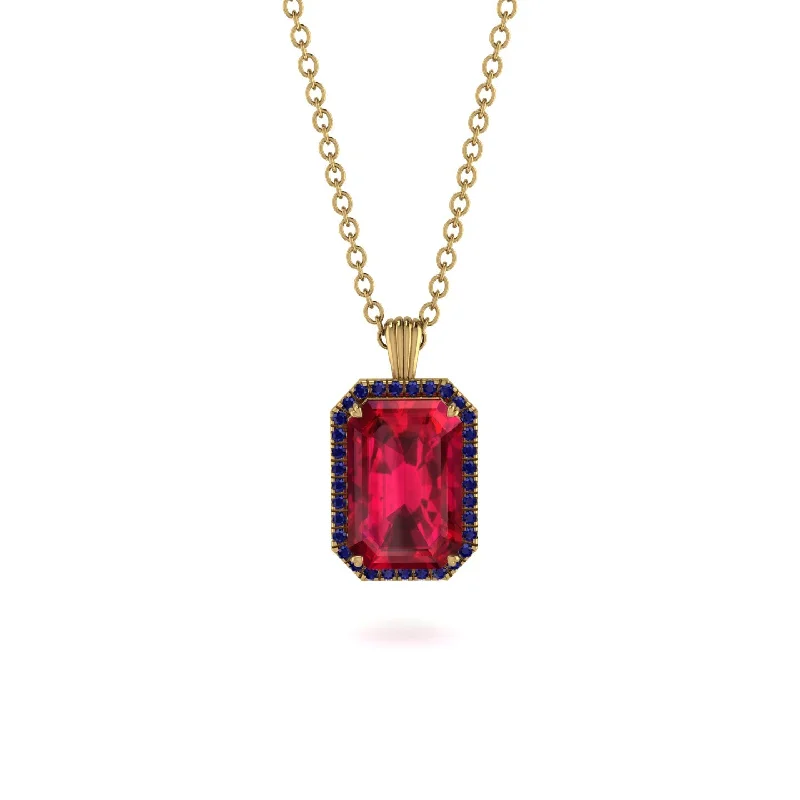 Halo Emerald Cut Ruby Necklace - Izabella No. 70