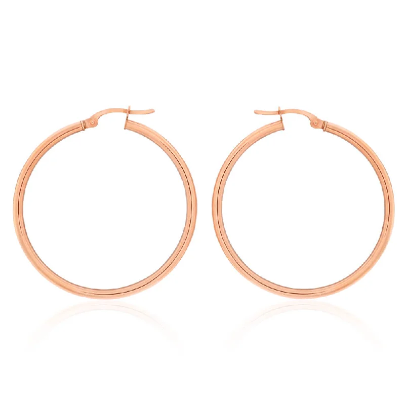 Luxurious Earrings For Special Occasions-9ct Rose Gold Plain 30mm Hoop Earrings European made