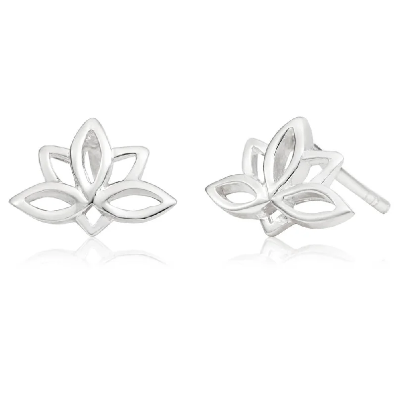 Modern Geometric Earrings For Fashion-Sterling Silver Lotus Stud Earrings