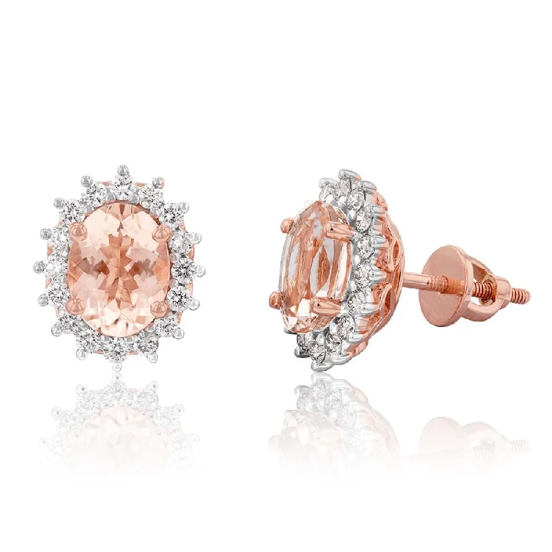 Affordable Fashion Earrings For Teenagers-9ct Rose Gold 1.20ct Morganite and Diamond Studs Earrings