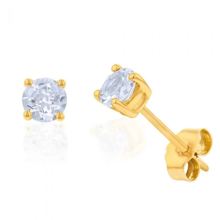 Crystal Stud Earrings For Elegant Style-9ct Yellow Gold Aquamarine Stud Earrings