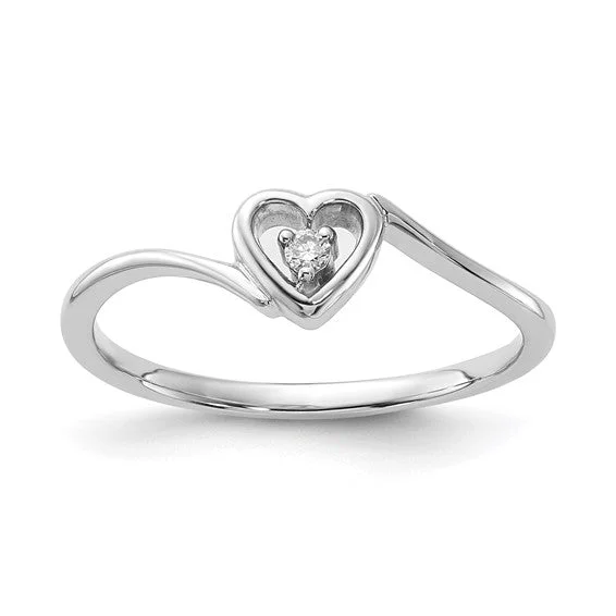 Timeless Wedding Rings For Everlasting Love-Sterling Silver Heart with Genuine Diamond Center Ring