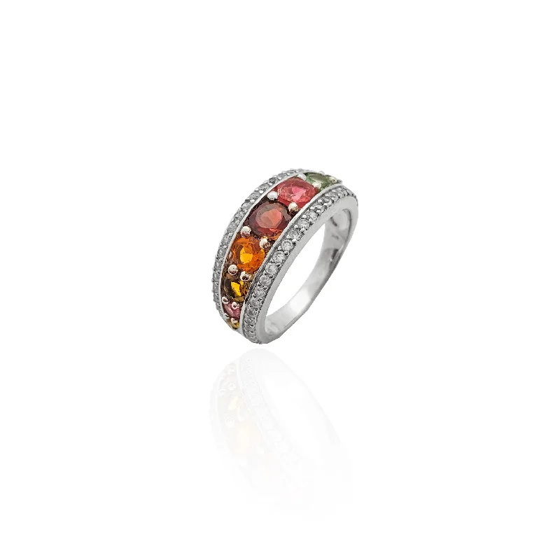 Gorgeous Gemstone Rings For Bold Fashion-Elegant Multi-color CZ Ring (Silver)