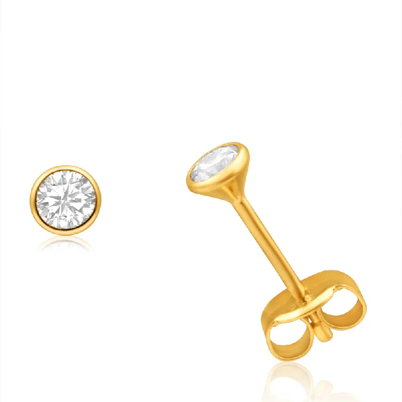 Bohemian Earrings For Free-Spirited Fashion-9ct Yellow Gold Cubic Zirconia 3mm Bezel Set Stud Earrings