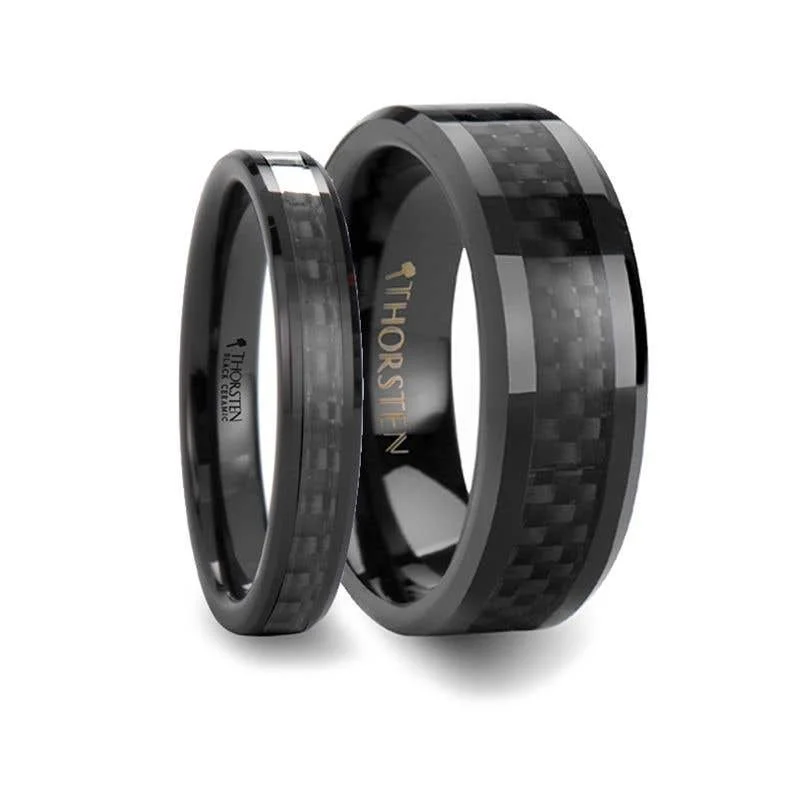 Personalized Engagement Rings For Custom Proposals-Thorsten ONYX Black Carbon Fiber Inlaid Black Ceramic Wedding Band - 4mm - 12mm