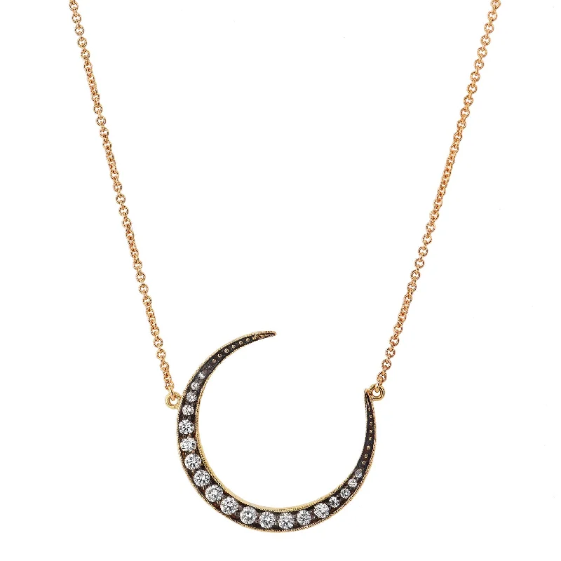 18 Karat Yellow Gold 0.43 Carat Diamond Pave Crescent Moon Pendant Necklace