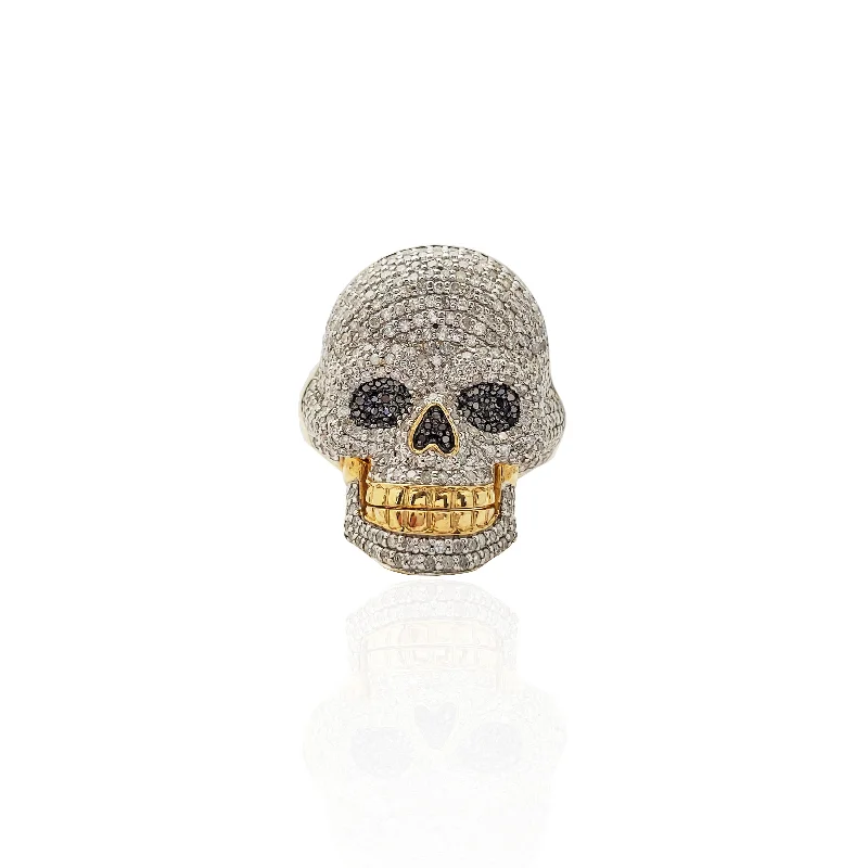 Unique Platinum Rings For Elegant Fashion-Diamond Skull Head Ring (10K).