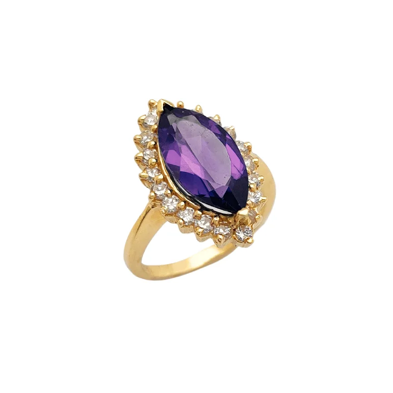 Stunning Gemstone Rings For Bold Statements-Halo Purple Marquise Cocktail Ring (14K)