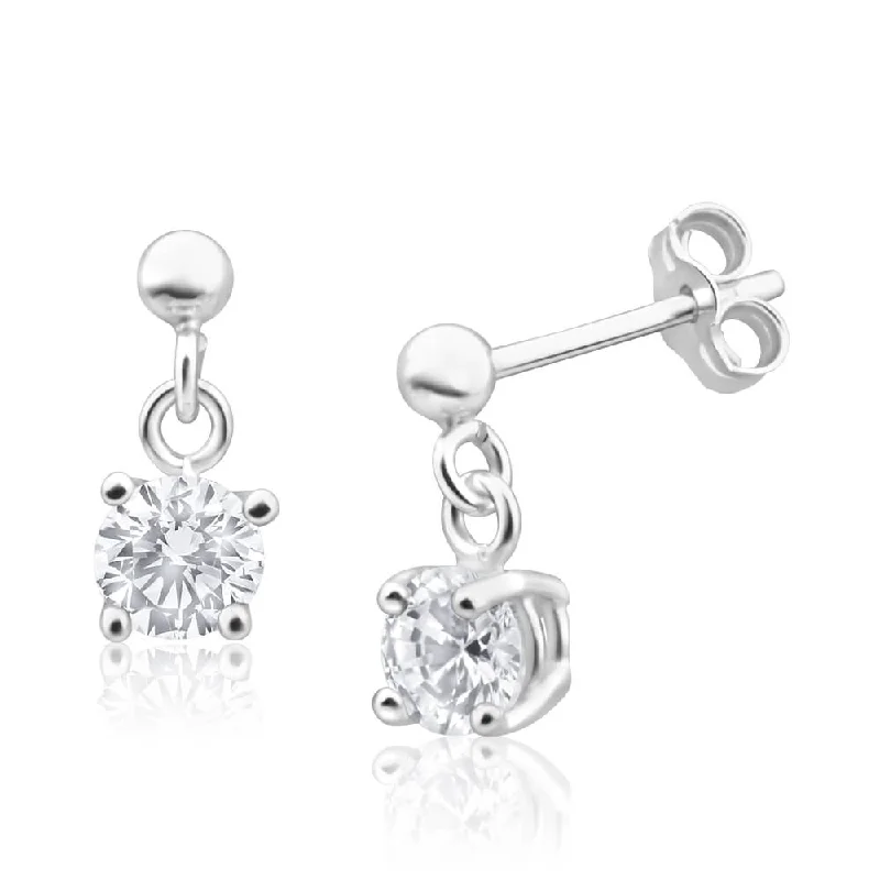 Dazzling Earrings For Party Time-Sterling Silver Zirconia 5mm Claw Drop Earrings