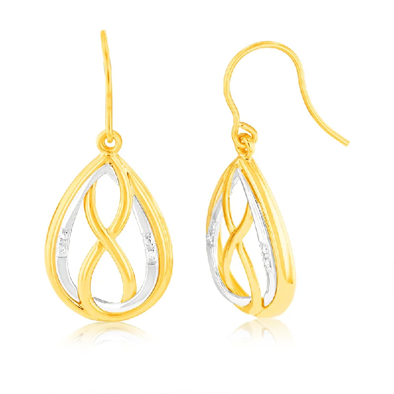 Bright Color Earrings For Summer Looks-Infinity in Oval Shaped Drop Diamond Earrings in 9ct Yellow Gold