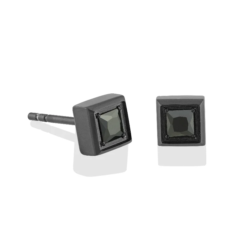 Silver Ear Climbers For Unique Looks-Square Black CZ Stud Earrings