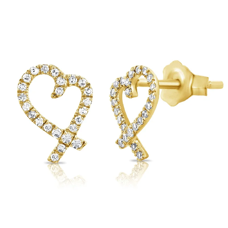 Sparkling Earrings For Formal Gatherings-Trendy 14K Diamond Heart Stud