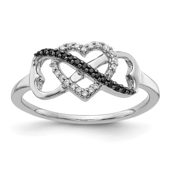 Custom Wedding Rings For Personalized Vows-10K White Gold Black and White Diamond Infinity and Heart Ring