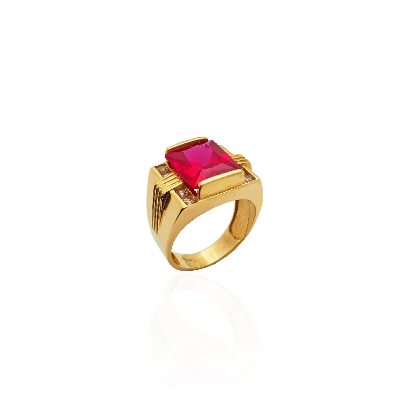 Luxury Cocktail Rings For Glamorous Nights-Square Red Center Stone CZ Ring (14K)