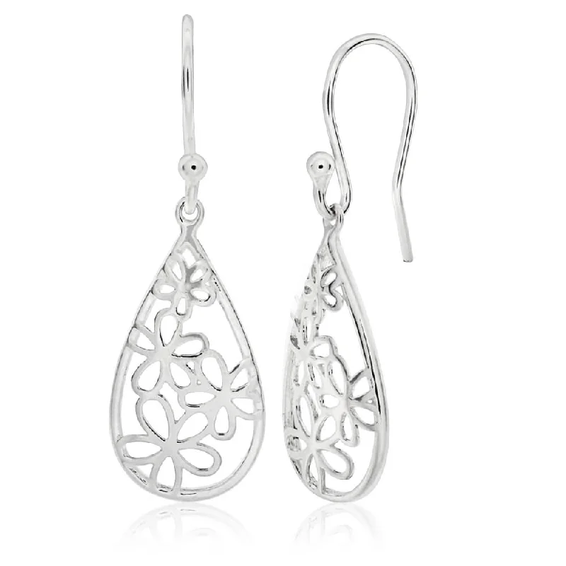 Creative Silver Earrings For Everyday Looks-Sterling Silver Fancy Flower Drop Earrings