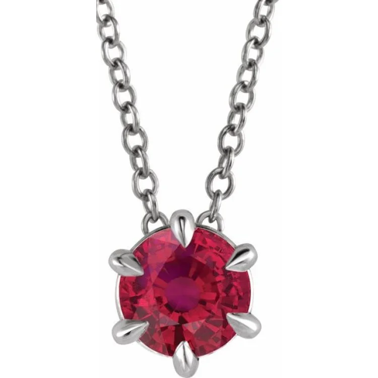 14K White 5 mm Natural Ruby Solitaire 16-18" Necklace