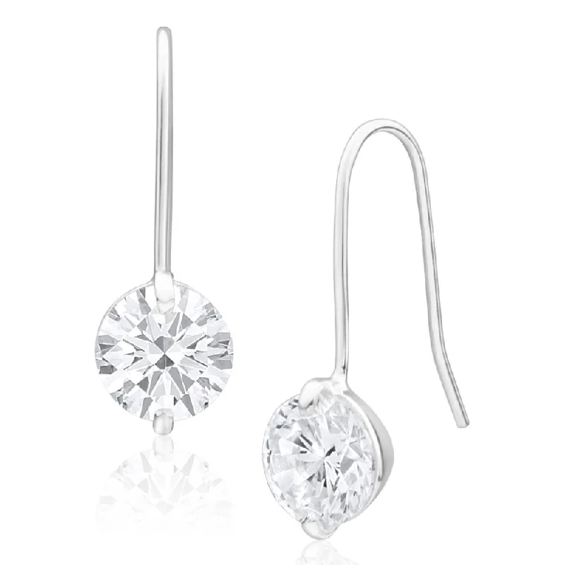 Round Gold Earrings For Classic Elegance-Sterling Silver 8mm Brilliant Cut Cubic Zirconia Drop Earrings