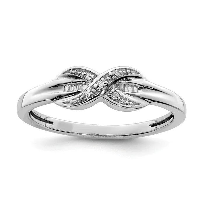 Unique Engagement Rings For Special Occasions-Sterling Silver Diamond Infinity Crossover & Baguette Ring