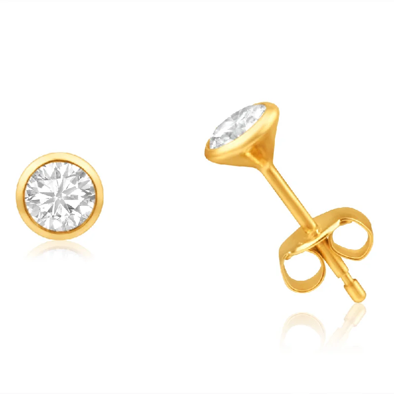 Soft Silver Earrings For Delicate Looks-9ct Yellow Gold Cubic Zirconia 4mm Bezel Set Stud Earrings