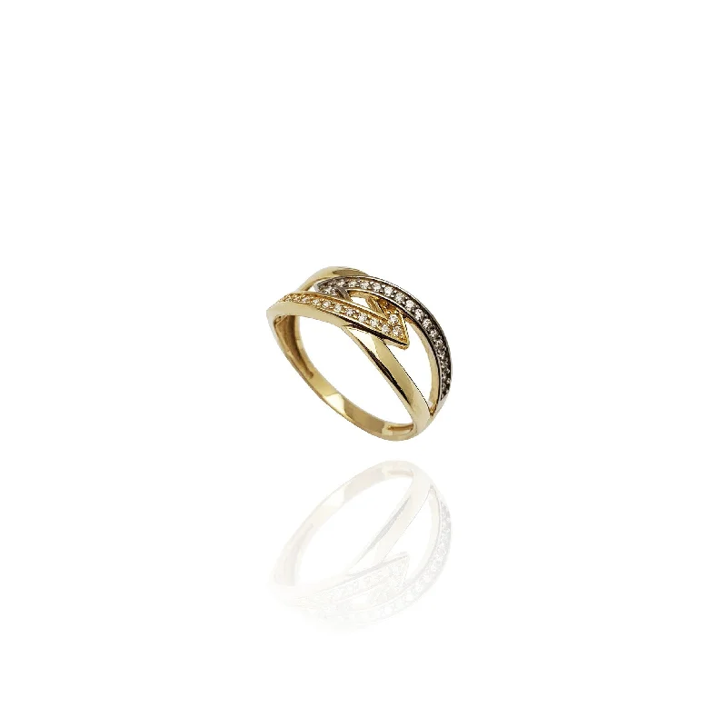 Gorgeous Gold Rings For Special Occasions-Two-Tone Interlocking Chevron Ring (14K)