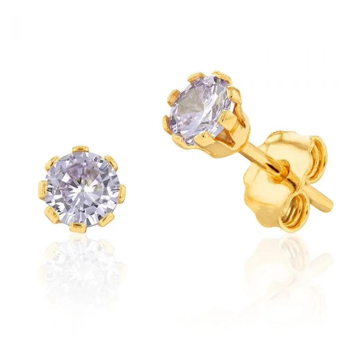 Cool Earrings For Teen Fashion-9ct Yellow Gold Silver Filled Cubic Zirconia Lavender 4mm Stud Earrings