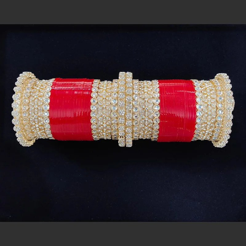 Gorgeous Gold-Plated Bangles For Special Occasions-Pooja Bangles Gold Plated Austrian Stone And Acrylic Bridal Chura