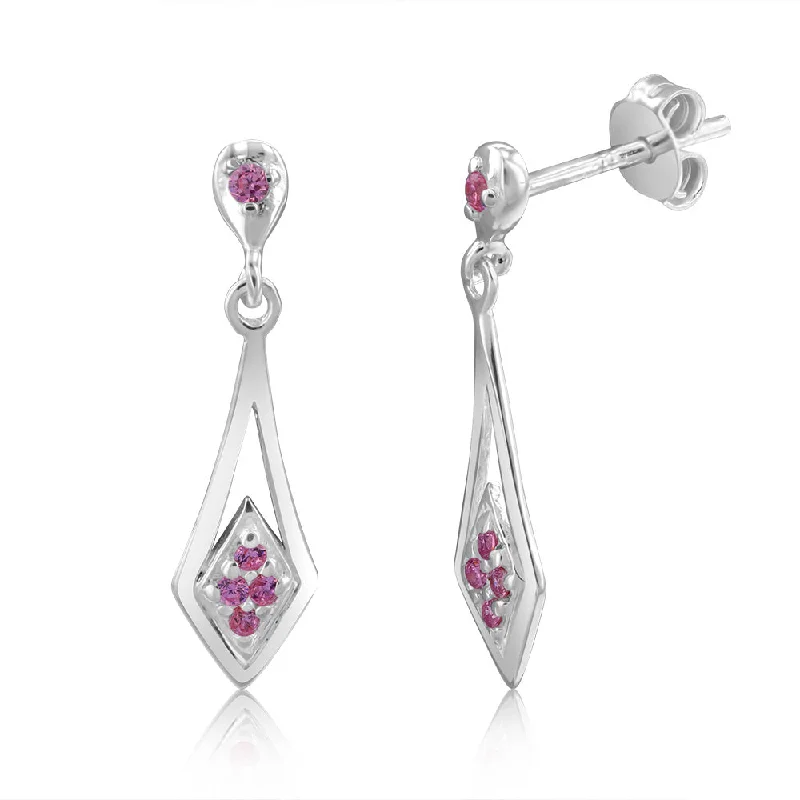 Elegant Stud Earrings For Formal Style-Sterling Silver Coloured Cubic Zirconia Diamond Shaped Drop Earrings