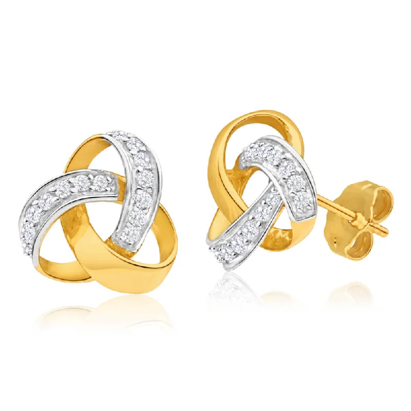 Exclusive Handmade Earrings For Special Occasions-9ct Yellow Gold Love Knot Diamond Stud Earrings