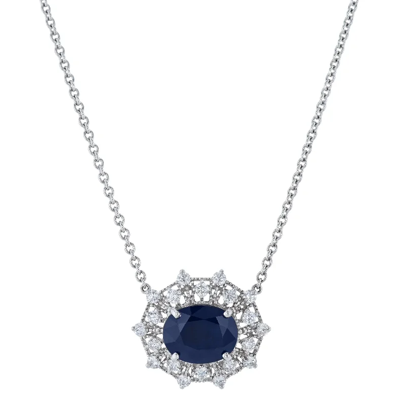 Oval Sapphire Diamond Pave Estate Necklace