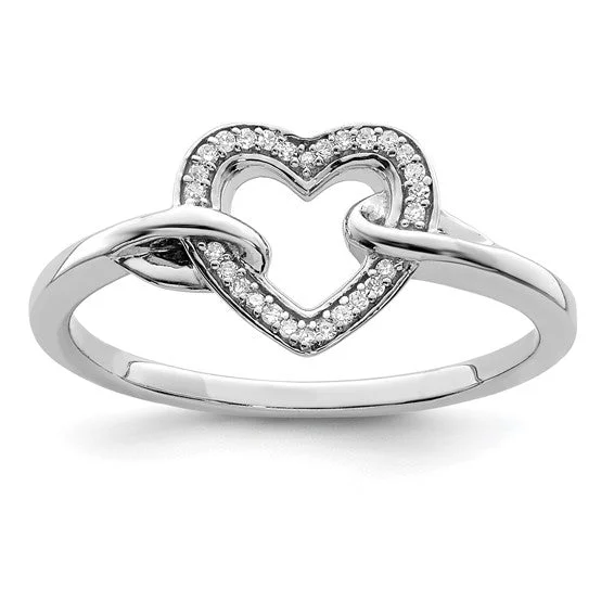 Colorful Gemstone Rings For Fun Fashion-Sterling Silver Diamond Heart Ring