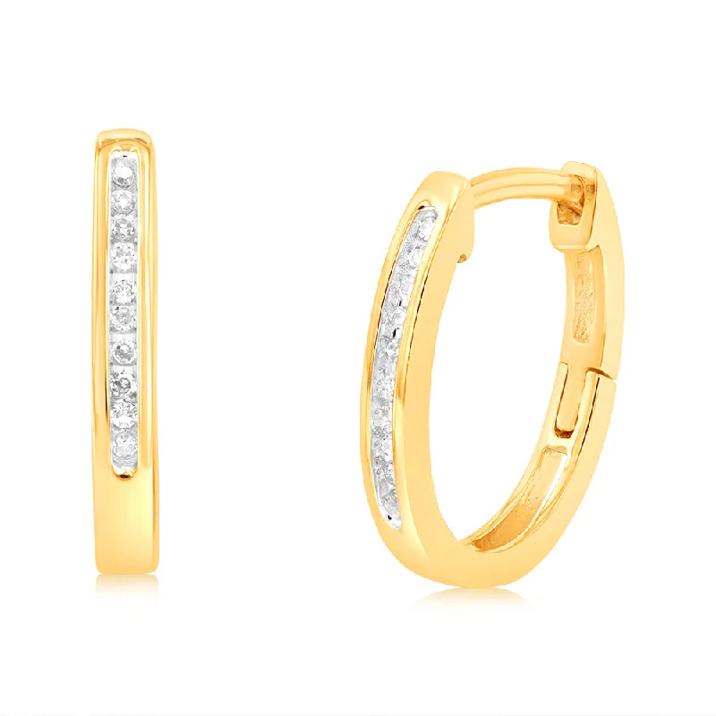 Handcrafted Earrings For Personalized Gifts-9ct Yellow Gold Hoop Earrings with 20 Brilliant Diamonds