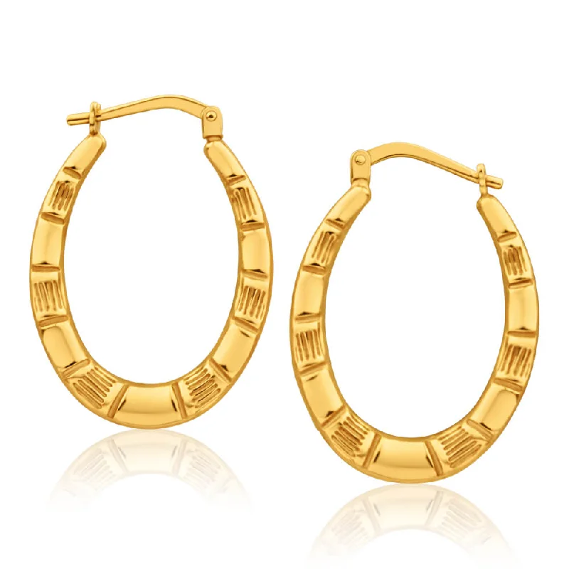 Classic Silver Earrings For Timeless Appeal-9ct Yellow Gold Silver Filled Oval Bamboo Style 13mm Hoop Earrings