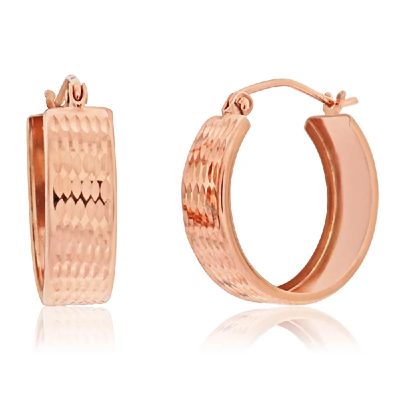 Sparkling Diamond Earrings For Weddings-9ct Rose Gold Silver Filled Diamond Cut Hoop Earrings