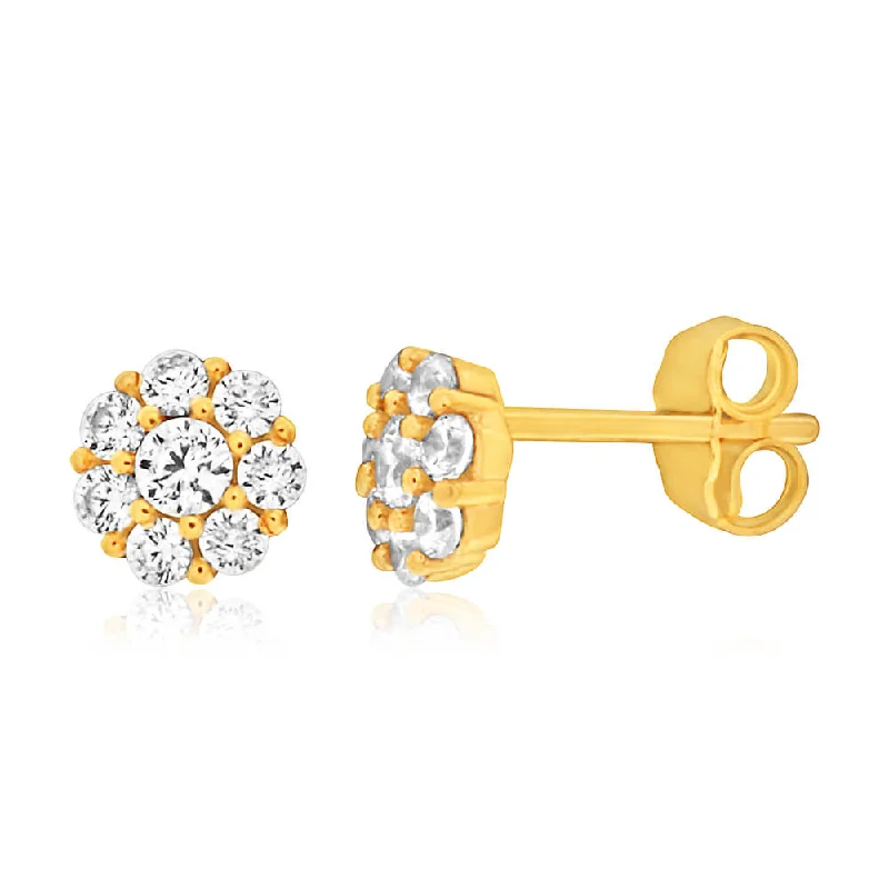 Minimalist Earrings For Daily Wear-9ct Yellow Gold Silver Filled Cubic Zirconia Flower Stud Earrings