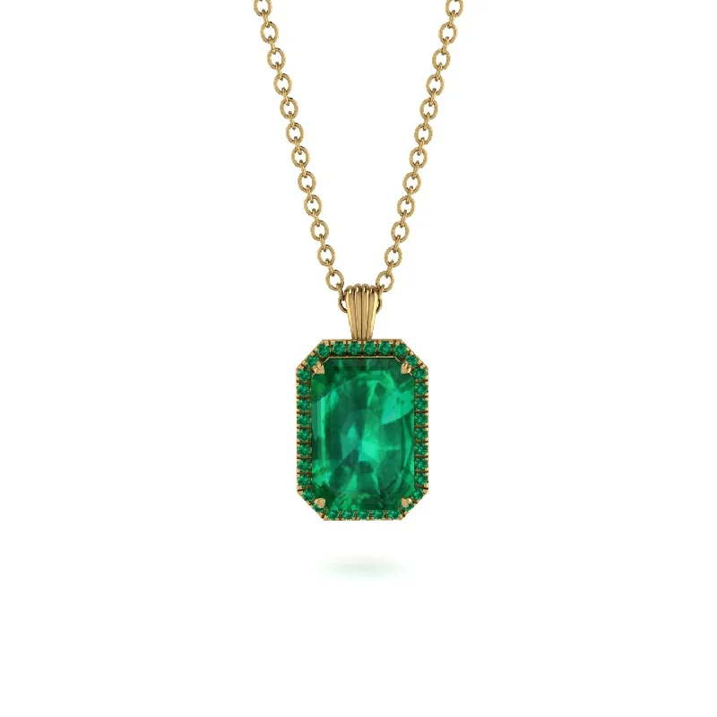 Halo Emerald Cut Emerald Necklace - Izabella No. 19