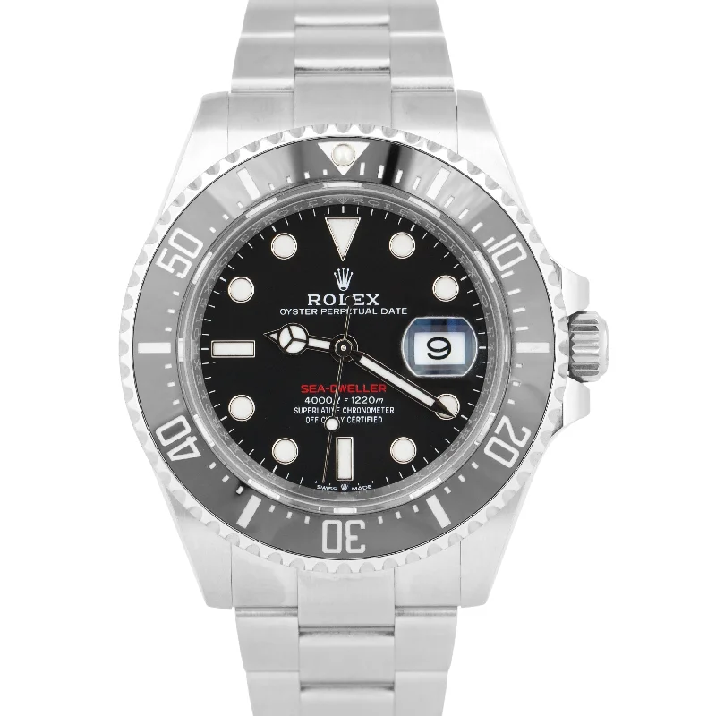 Beautiful Silver Watches For Subtle Glam-MINT Rolex Sea-Dweller 50th-Anniversary Red Ceramic Black Steel 43mm MK2 126600