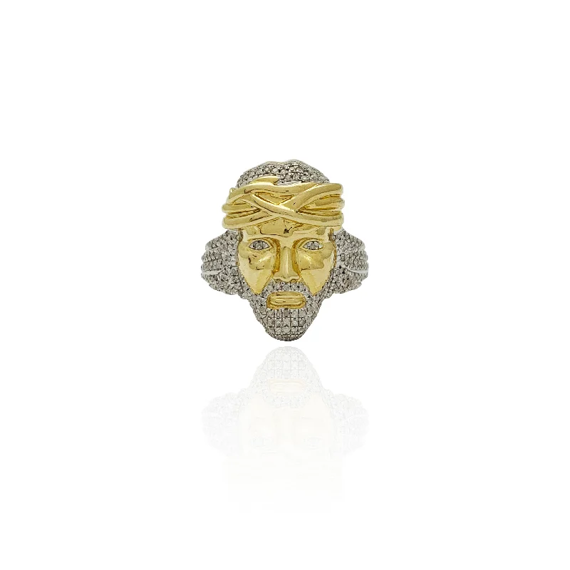 Beautiful Opal Rings For Sparkling Appeal-Diamond Jesus Head Ring (10K).