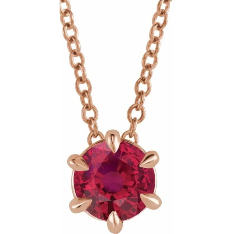 14K Rose 4 mm Lab-Grown Ruby Solitaire 16-18" Necklace