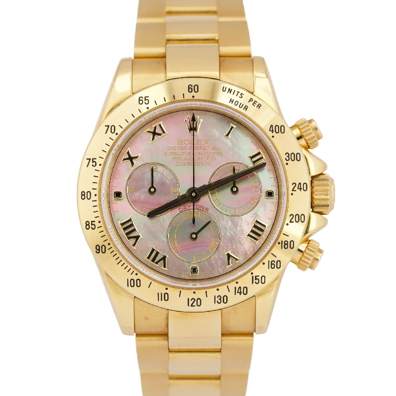 Luxury Swiss Watches For High-End Glam-UNPOLISHED REHAUT Rolex Daytona FACTORY MOP ROMAN 18K Yellow Gold 40mm 116528