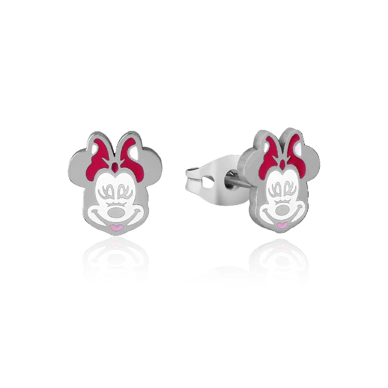 Simple Crystal Earrings For Delicate Style-DISNEY Stainless Steel 11mm Animated Minnie Mouse Stud Earrings