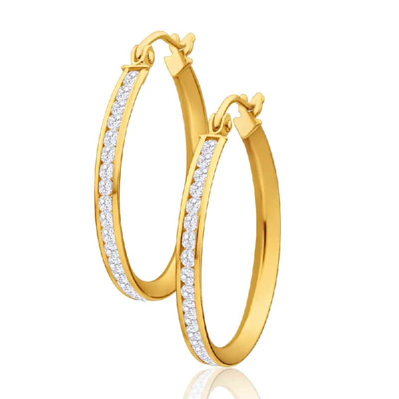 Pearl Earrings For Elegant Looks-9ct Yellow Gold Silver Filled Cubic Zirconia 23mm Hoop Earrings