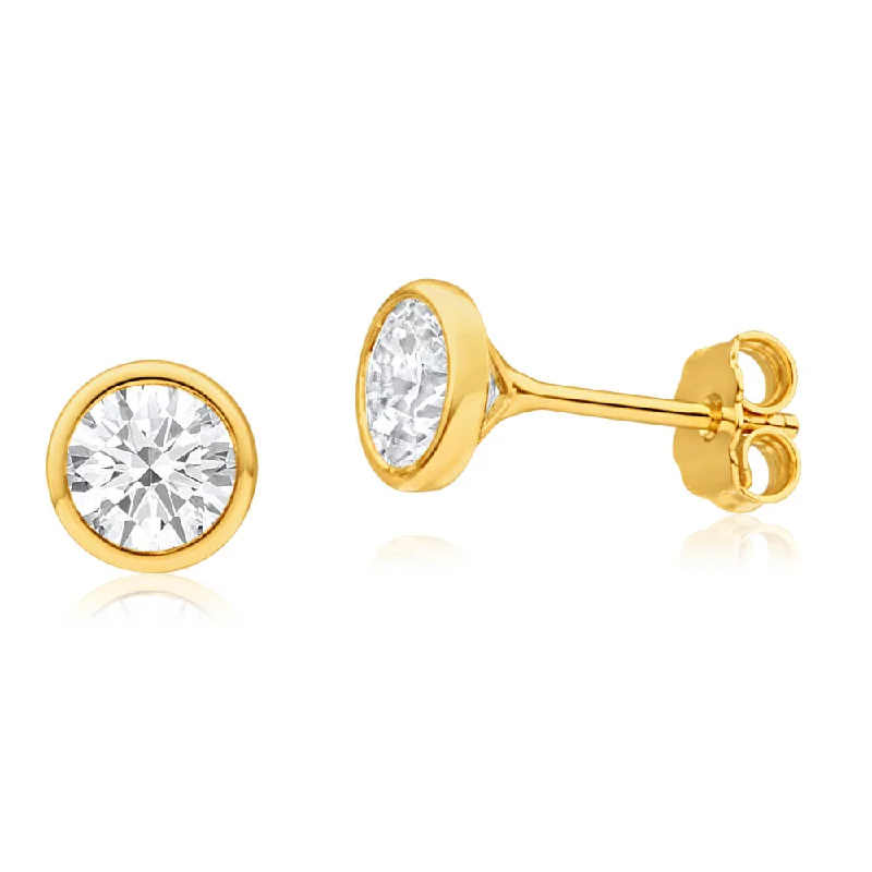 Soft Silver Earrings For Delicate Looks-9ct Yellow Gold Silver Filled Cubic Zirconia Simple Round Stud Earrings