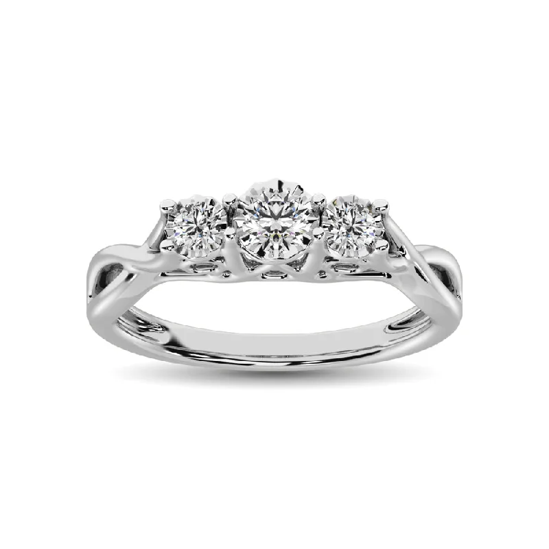 Luxury Engagement Rings For Stylish Brides-10K White Gold 1/5 CTW Diamond Three Stone Ring