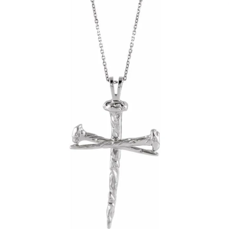 Sterling Silver 24x34 mm Nail Design Cross 24" Necklace