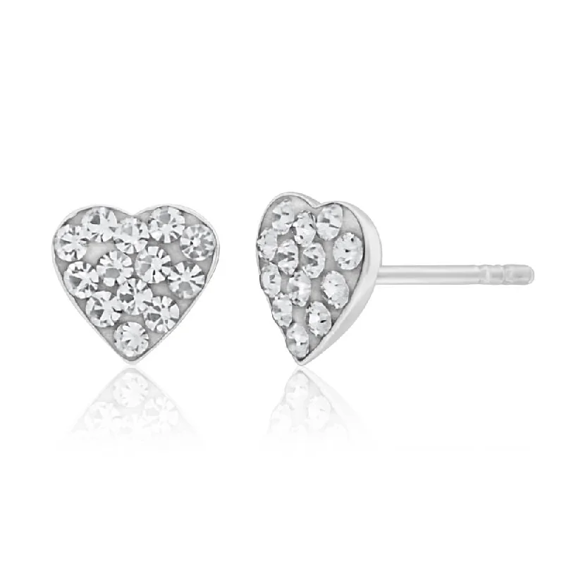 Silver Chain Earrings For Minimalist Style-Sterling Silver Crystal White Heart Stud Earrings