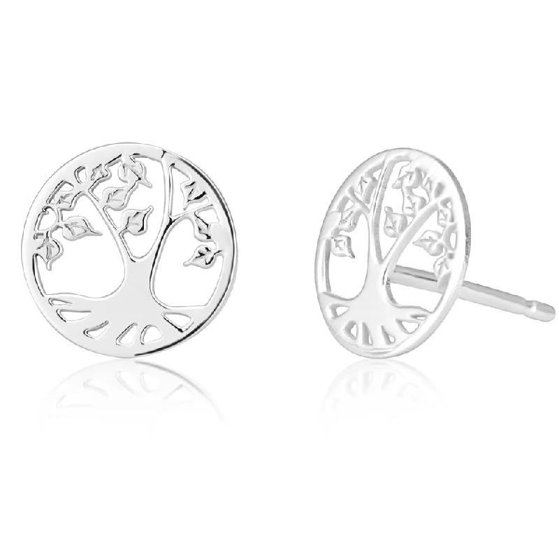 Designer Silver Earrings For Stylish Women-Sterling Silver Tree Of Life 10mm Stud Earrings