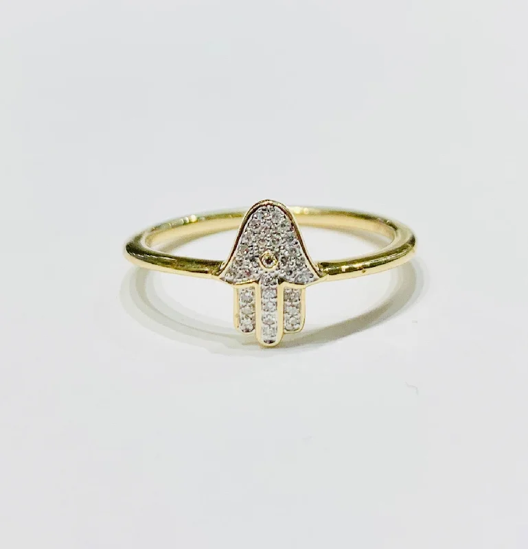 Luxury Wedding Rings For Brides and Grooms-Hamsa diamond ring (14K).